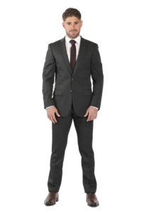 Cette image représente un costume gris anthracite en coupe droite