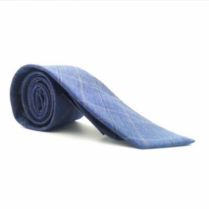 Cravate homme à carreaux bleu beige en coton