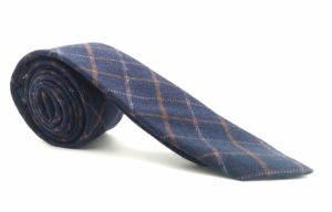 Cravate homme à carreaux bleu cognac en coton