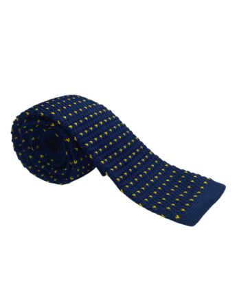 Cravate homme tricot bleu marine à motifs jaunes