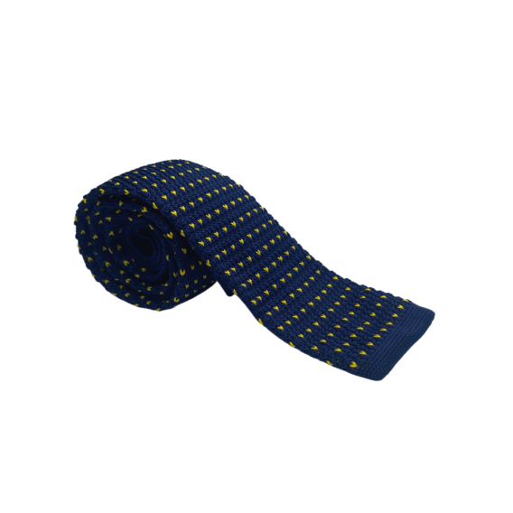 Cravate homme tricot bleu marine à motifs jaunes