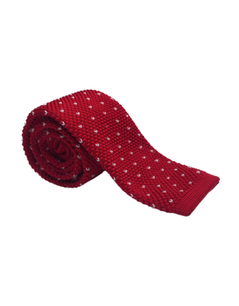 Cravate homme tricot rouge à motifs blancs