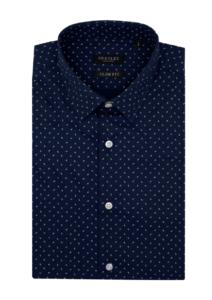 Chemise homme slim fit bleu marine à motifs gouttes