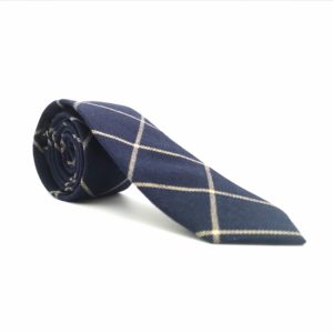 Cravate homme à carreaux bleu et beige en coton