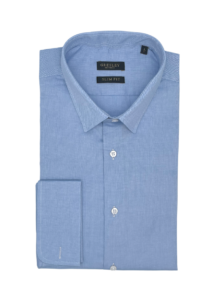 Chemise slim fit homme bleu poignets mousquetaires