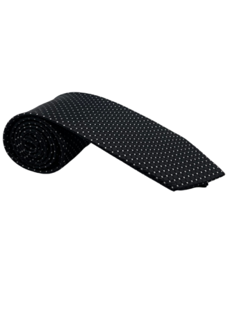 Cravate homme en soie noire à carreaux motifs blancs