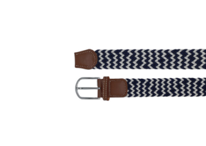 Ceinture homme tressée bleu marine et blanc