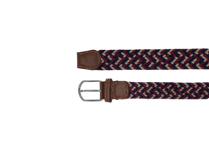 Ceinture homme tressée rouge bordeaux bleu marine et crème