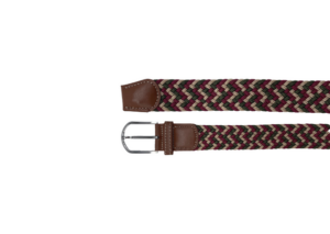 Ceinture homme tressée rouge bordeaux crème et vert foncé