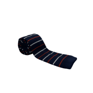Cravate tricot bleu marine à rayure blanche et rouge