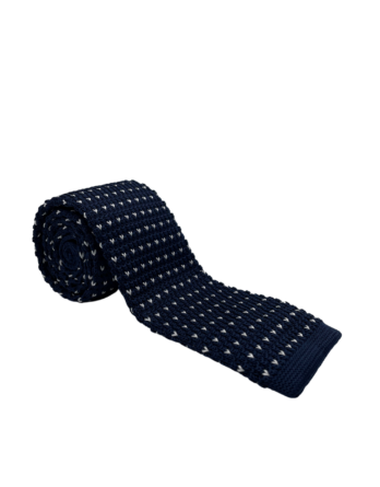 Cravate homme tricot bleu marine à motifs blancs