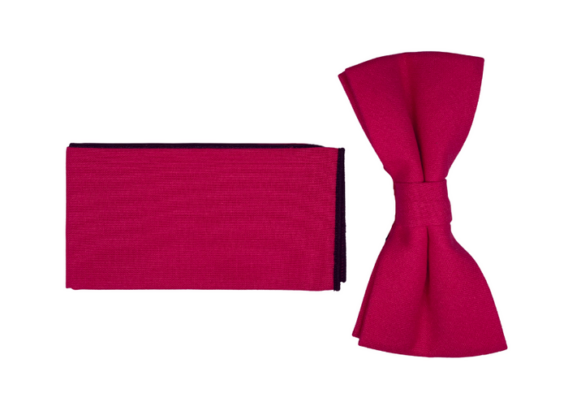 Noeud papillon et pochette de costume rose fushia