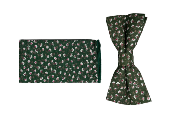 Noeud papillon et pochette de costume liberty vert kaki