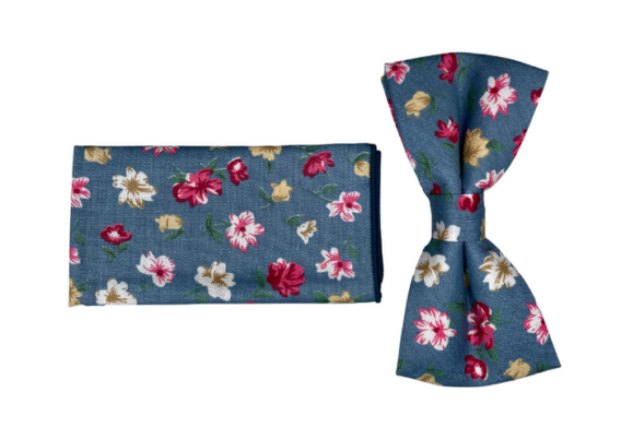 Noeud papillon et pochette de costume liberty bleu pastel