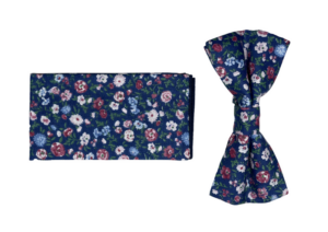 Noeud papillon et pochette de costume bleu marine liberty