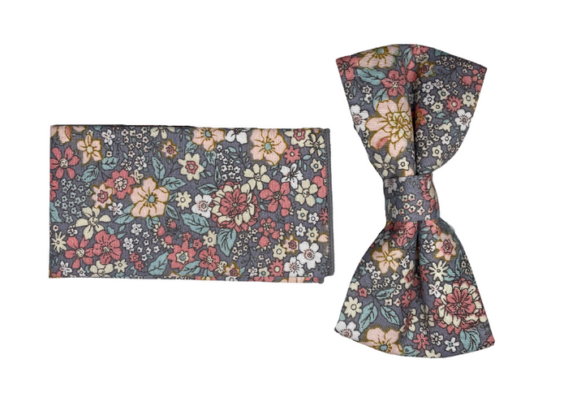 Noeud papillon et pochette de costume parme liberty