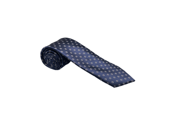 Cravate soie bleu à points blancs et rouges
