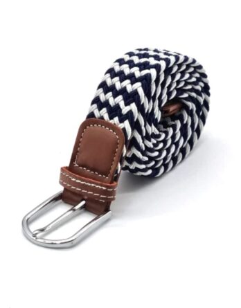 Ceinture tressée bleu marine et blanc