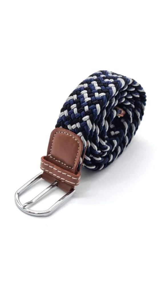 Ceinture tressée bleu noir et gris